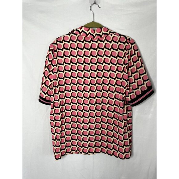 Exquise Retro Pattern Button-Up Collared Shirt Pink Black Geometric Design XL - Picture 10 of 11